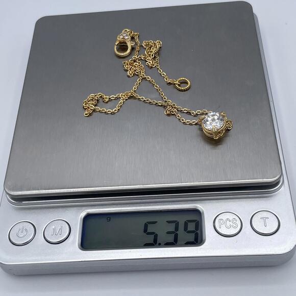 NWOT Judith Ripka Gold Clad CZ Solitaire Necklace 925 Sterling Silver 18–20” - Picture 11 of 12